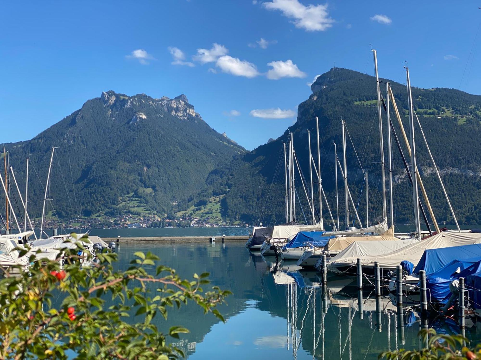 Herrlicher Blick Auf Berge Und See Faulensee Eksteriør billede